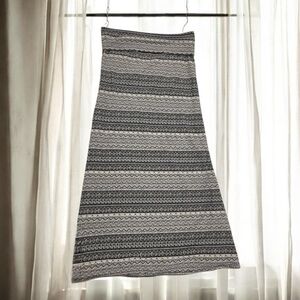 Lily Rose A Line Long Maxi Skirt Black/White Striped Stretch Foldover Waist